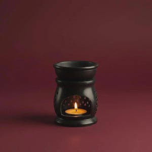 Quemador de aceite de mármol negro tallado a mano – calentador de cera