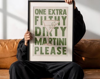 Martini Sucio – Travieso, Desenfadado y Un Poco Atrevido – Lámina Artística Minimalista de Cóctel, Decoración Moderna para Bar