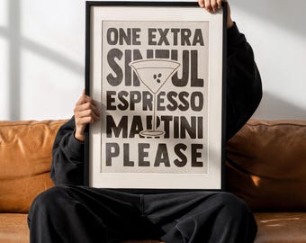 Espresso Martini: Intenso, pecaminoso y perfectamente agitado - Lámina artística de cóctel, decoración de pared para amantes del café