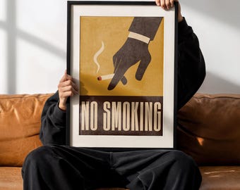 Arte mural minimalista de no fumar: gráfico retro de mano