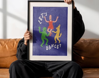 Amigos imaginarios - Impresión artística de personas abstractas y coloridas, póster de pared minimalista moderno