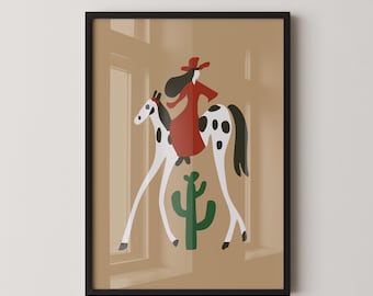 Póster bohemio con impresión de arte de pared minimalista occidental de vaquera