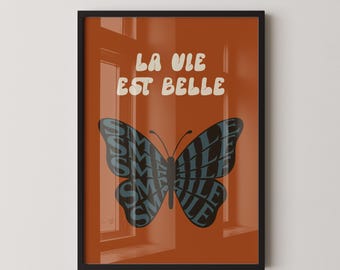 VIE EST BELLE - Stampa astratta a farfalla, poster da parete moderno e minimalista