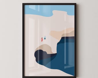 MILOS - Stampa paesaggistica costiera minimalista, arte murale astratta moderna in stile mediterraneo