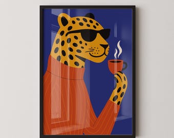 LEOPARD'S BREAK - Stampa animalier divertente, decorazione murale moderna e minimalista
