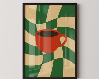 MORNING COFFEE - Checkered Colorful Bold Design, Modern Minimalist Wall Art Poster