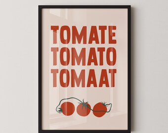 TOMATE TOMATO TOMAAT - Playful, Bold and Colorful Food Design, Modern Minimalist Wall Art Poster