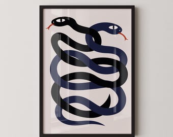 INTERTWINED - Colorful, Bold Snake Design, Modern Minimalist Wall Art Poster