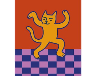 Impresión artística mate de gato bailando: póster minimalista moderno