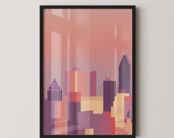 MTL JE T'AIME - Montreal City Pink Sky Design, Modern Minimalist Wall Art Poster