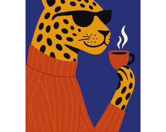 Impresión artística mate con diseño de leopardo: póster minimalista moderno