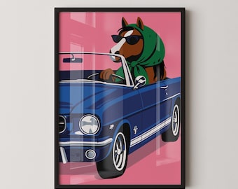HORSE POWER - Funny Animal Car Design, Modern Minimalist Wall Art Poster