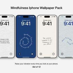 Könnte beinhalten: Ein Paket mit 12 iPhone-Hintergrundbildern mit inspirierenden Zitaten. Jedes Telefon zeigt die Uhrzeit 9:41 Uhr am Montag, den 6. Juni. Die Hintergrundbilder zeigen verschiedene Farben und Texte, darunter "Erschaffe ein Leben, aus dem du keinen Urlaub brauchst."