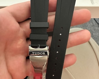 22MM Tudor Black Bay Watch Rubber Band Black with Deployment Stainless Steel.