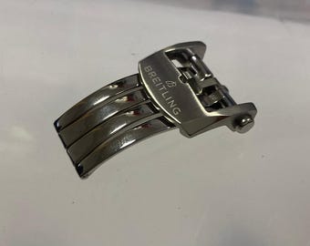 Cierre desplegable de correa de acero inoxidable plateado Breitling de 18 mm