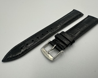 Correa de cuero negra Longines con hebilla de 18 mm y 20 mm.
