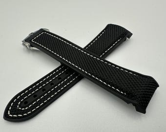 Correa para reloj OMG Seamaster Planet Ocean, hecha a mano, blanca, cosida con nailon y caucho negro, 22 mm, 20 mm, con cierre.