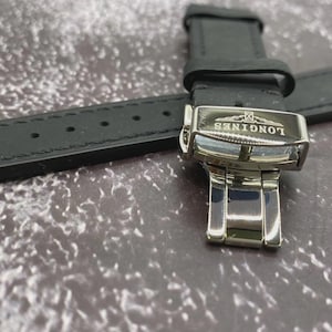 longines black Leather Strap genuine leather Band silver clasp 18/19/20mm
