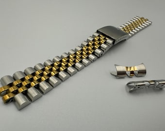 Correa de reloj para RLX DATEJUST Jubilee, color plata y oro, hecha a mano, grabada y cortada por mí, 19 mm y 20 mm.
