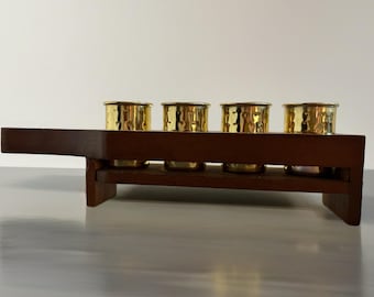 Teak & Brass Shot Glass Paddle Set – Mid-Century Barware