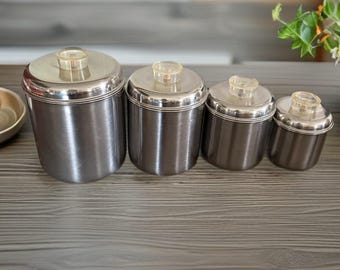 Vintage Revere Ware 1801 Stainless Steel Canister Set – 4 Piece Nested Set