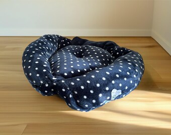 Navy Plush with White Polka Dots Upcycled Pet Bed - The Kota Line