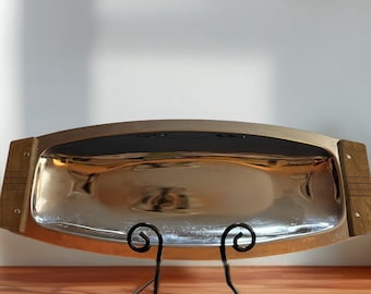 Vintage Kromex Mid Century Modern Aluminum Serving Tray with Wood Handles – Retro Atomic Style