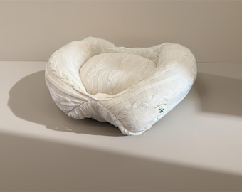 Cozy Cable Knit Ivory Upcycled Pet Bed - The Kota Line