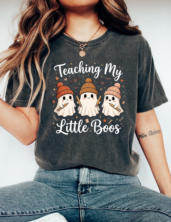 Teaching My Little Boos Shirt Halloween Teacher Tee, Cute Ghost T-Shirt for Educators, Spooky Season School Apparel, Kindergarten Gift