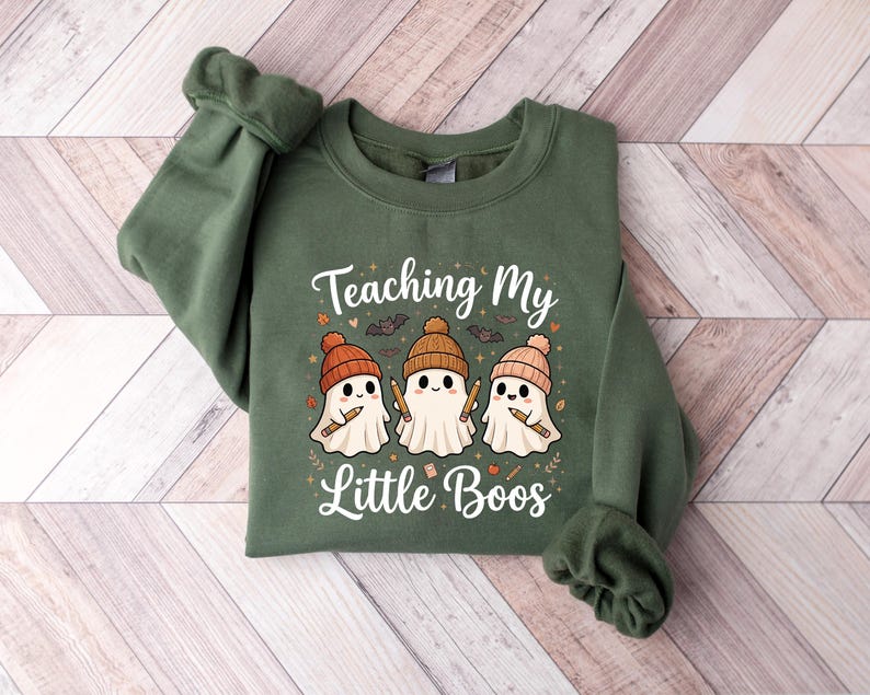 Teaching My Little Boos Shirt Halloween Teacher Tee, Cute Ghost T-Shirt for Educators, Spooky Season School Apparel, Kindergarten Gift image 6