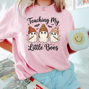 Teaching My Little Boos Shirt Halloween Teacher Tee, Cute Ghost T-Shirt for Educators, Spooky Season School Apparel, Kindergarten Gift image 3