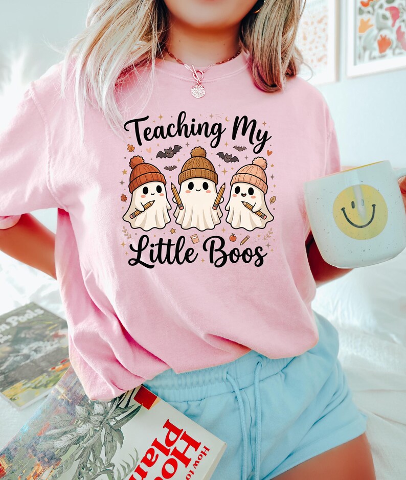 Teaching My Little Boos Shirt Halloween Teacher Tee, Cute Ghost T-Shirt for Educators, Spooky Season School Apparel, Kindergarten Gift image 3