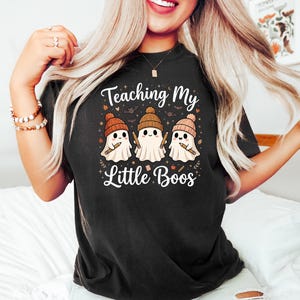 Teaching My Little Boos Shirt Halloween Teacher Tee, Cute Ghost T-Shirt for Educators, Spooky Season School Apparel, Kindergarten Gift image 4