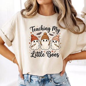 Teaching My Little Boos Shirt Halloween Teacher Tee, Cute Ghost T-Shirt for Educators, Spooky Season School Apparel, Kindergarten Gift image 5