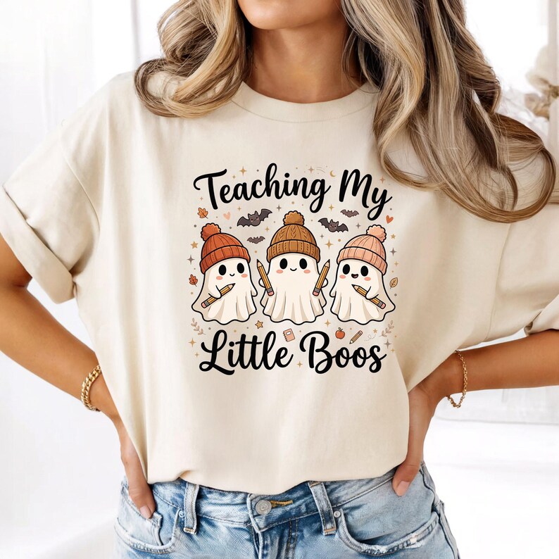 Teaching My Little Boos Shirt Halloween Teacher Tee, Cute Ghost T-Shirt for Educators, Spooky Season School Apparel, Kindergarten Gift image 5