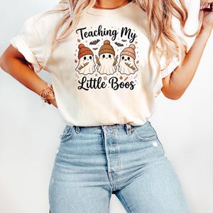 Teaching My Little Boos Shirt Halloween Teacher Tee, Cute Ghost T-Shirt for Educators, Spooky Season School Apparel, Kindergarten Gift image 2