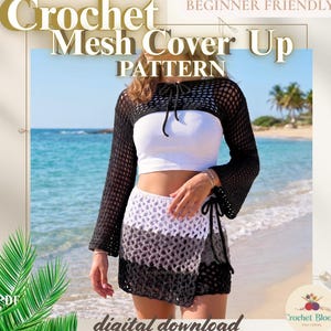 Crochet Mesh bikini Cover Up Pattern | Crochet Shrug and Skirt Set PDF | Mesh Crop Top Beach Coverup  | Beginner Crochet