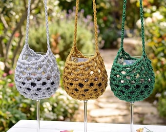 Crochet Wine Glass Holder Pattern | Wine Lanyard PDF | Hands Free Wine Glass Necklace | Picnic Drink Holder | Festival Wine Accessory