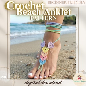 Crochet Strand Fußkettchen Muster | Barfuß Sandalen Häkelanleitung PDF |  Sofortdownload | Fuß Schmuck
