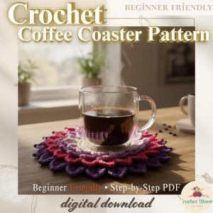 PDF-patroon gehaakte koffieonderzetter - bloemenonderzetter direct downloaden - eenvoudig gehaakt woondecoratiecadeau - beginnersvriendelijk