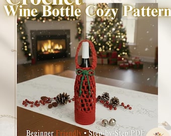 Crochet Christmas Wine Bottle Cozy Pattern PDF | Holiday gift | Easy Festive Wine Bag Tutorial | Instant Download