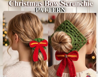 Crochet Christmas Bow Scrunchie Pattern | Beginner Friendly Hair Accessory PDF | Holiday Hair Tie Tutorial | DIY Festive Hair Bow Download