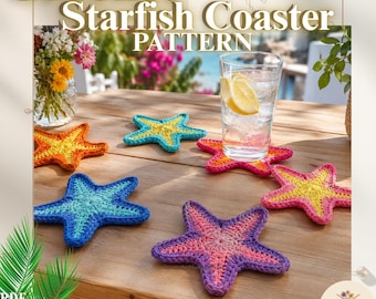 Crochet Starfish Coaster Pattern | PDF Digital Download | Beginner Friendly Drink Mat | Beach House Decor | Summer Ocean DIY Coaster