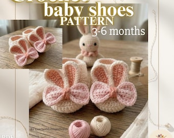 Crochet Baby Shoes Pattern 3-6 Months | Bunny Baby Booties PDF Easy Newborn Slippers Tutorial| Rabbit Baby Shower Gift