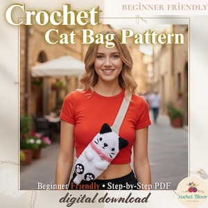 Crochet Cat Bag Pattern PDF | Beginner Friendly Amigurumi Kitty Crossbody Bag Tutorial | Kawaii Animal Sling Purse