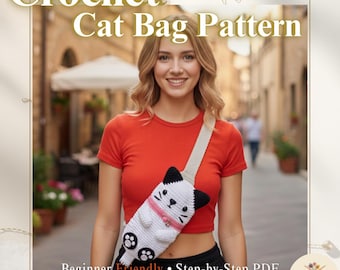 Crochet Cat Bag Pattern PDF | Beginner Friendly Amigurumi Kitty Crossbody Bag Tutorial | Kawaii Animal Sling Purse