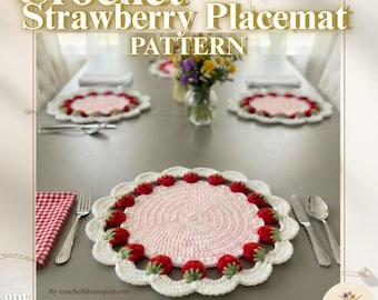 Crochet Strawberry Placemat Pattern | Cottagecore Table Decor PDF | Spring Dining Room Setup | Intermediate Level