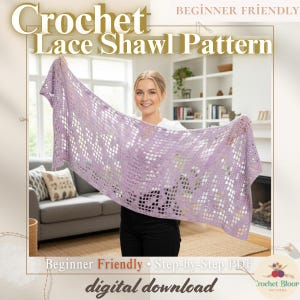 Crochet Lace Shawl Pattern PDF | Beginner Friendly Lightweight Wrap | Simple Summer Scarf Tutorial | Instant Download Wedding Shrug