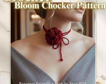 Patrón de gargantilla de flores de crochet en PDF / Collar de rosas con fotos / Patrón de joyería floral de crochet / Apto para principiantes / Descarga digital