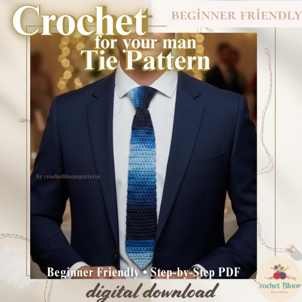 Crochet Tie Pattern for Men, Striped Necktie Crochet Tutorial, Father's Day Gift Idea, Beginner Crochet PDF | DIY Gift